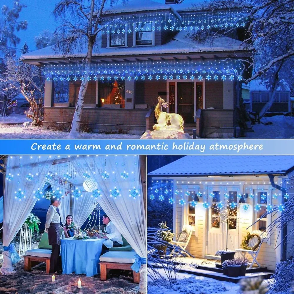 Elegant 6.5ft Christmas Snowflake Icicle Lights - 144LEDs, 12 Drops, Waterproof